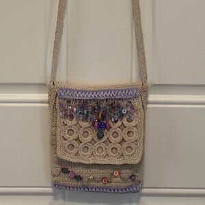 Crochet Crossbody Shoulder Bag Beaded EUC